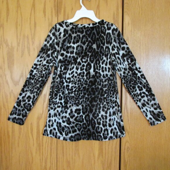 WHITE STAG WOMEN'S SIZE S (4-6) TOP VELOUR BLACK LEOPARD ANIMAL PRINT LS NWT - Picture 5 of 9